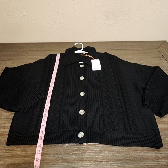 Quince Women’s Merino Wool Collared Cardigan NWT Black Large - Picture 2 of 9